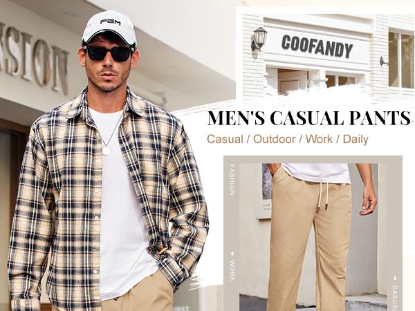 COOFANDY Men's Casual Chino Pants Relaxed Fit Drawstring Elastic Waist Lightweight Pant Twill Pleated Trousers