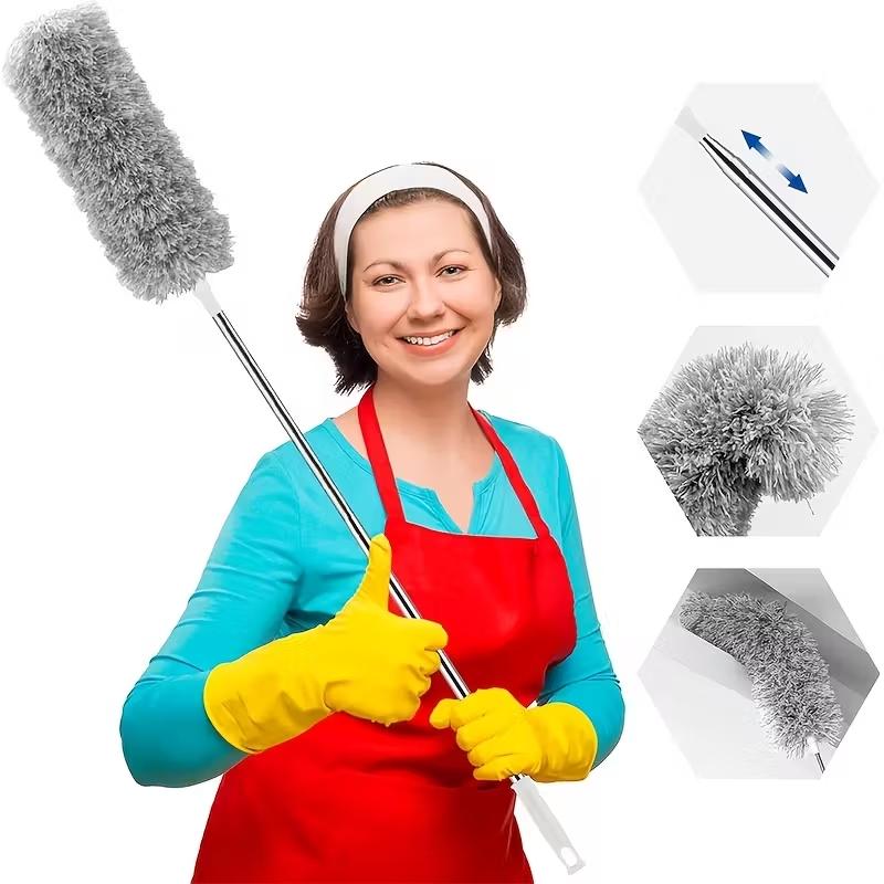 Extendable Microfiber Dusting Brush, Microfiber Ceiling Fan Duster with Bendable Head, Reusable & Washable, Ideal for High Ceilings, Home, Car, Patio, Battery-Free, Durable Stainless Steel Handle, Efficient Dust Removal, Ergonomic Design