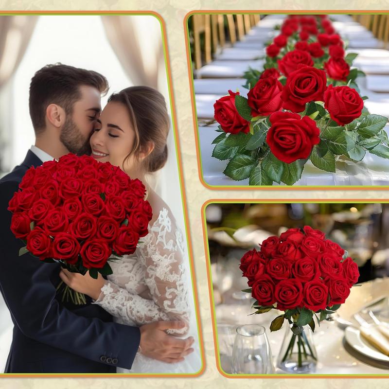 AnYa 12/24/48 pcs Artificial Rose Howers LongStem Fake Silk Roses for DIY Wedding Bouquet Table Centerpiece HomeDecor, Realistic Silk White Roses, Suitable for Valentine’s Day, Mother’s Day, Halloween, Christmas, Floral Arrangements & Home Decor