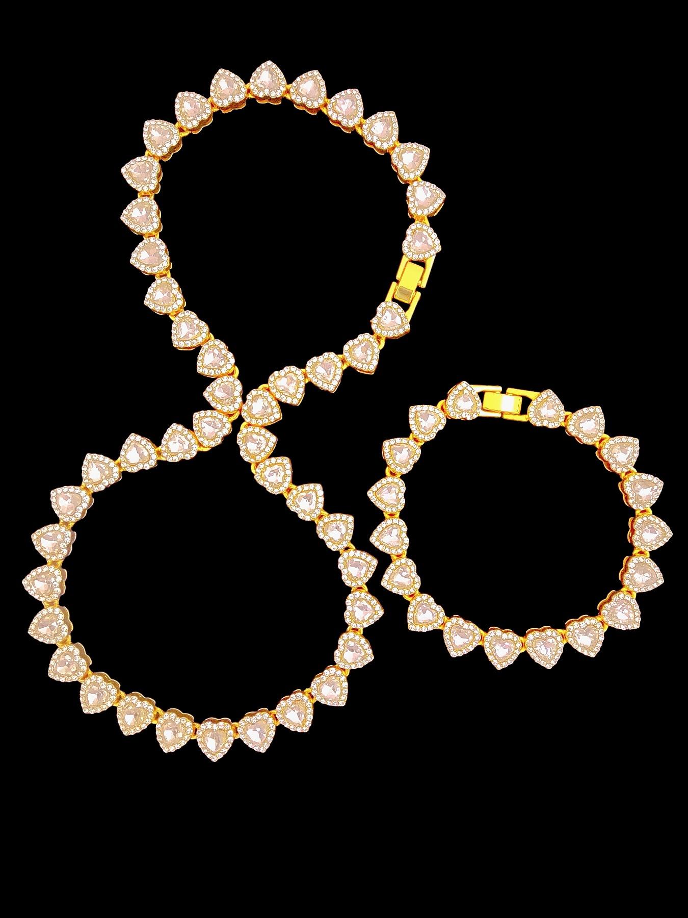 2Pieces/Set 10mm Love Heart Shape Chain Necklace and Bracelet Men or Women Hip Hop Iced Out Bling Bling Chain Necklace and Bracelet Fashionable Jewelry Set Fashion Set Jewelry Valentines Gift