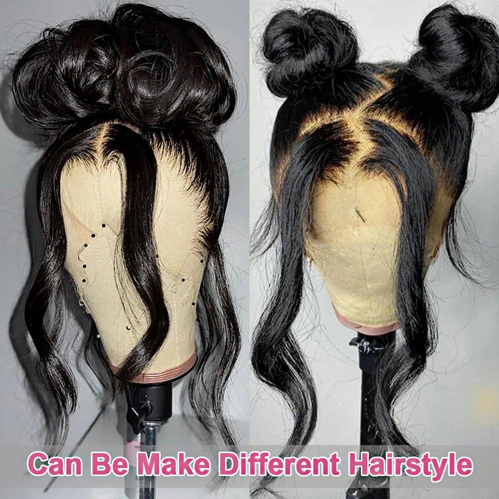 NEW IN 360 Full Lace Frontal Human Hair Wigs 30 32 Inch For Women Brazilian Body Wave Transparent Lace Front Pre Plucked Ponytail Hairstyle Bala Mat Scrunchie Natural Black Beaded