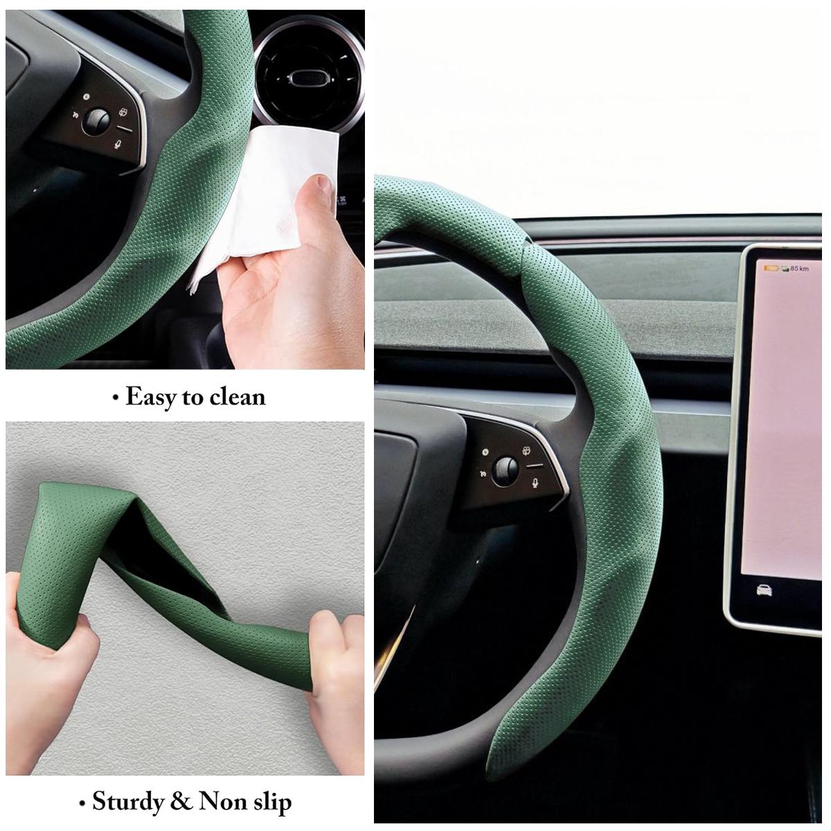 Nappa Leather Car Steering Wheel Cover - Quick Turn Non-Slip Breathable Ultra-Thin Cover for 14.5-15 inch Universal, Car Accessories, Car Essentials