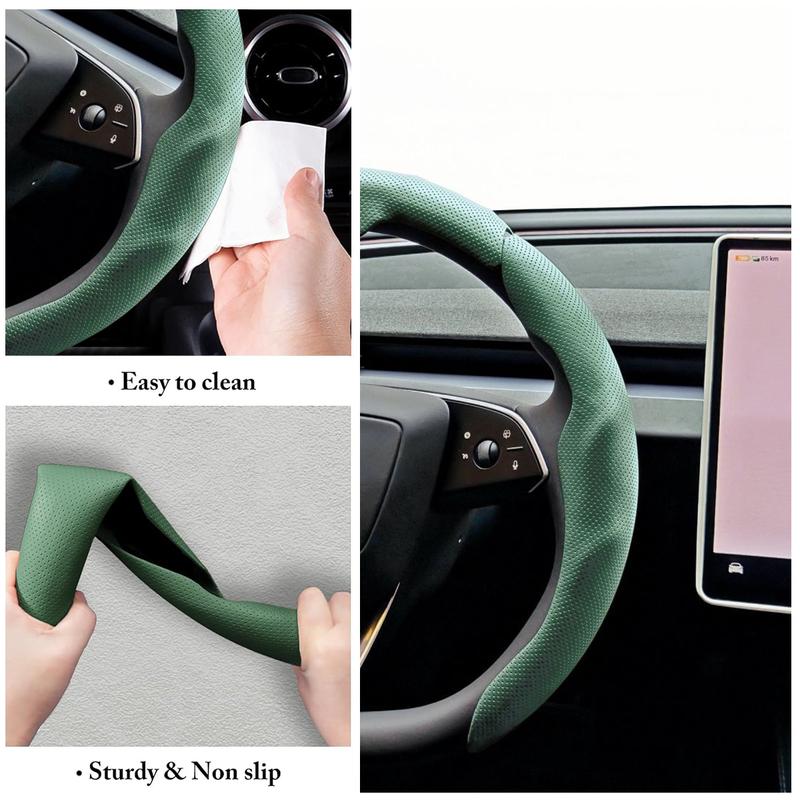 Nappa Leather Car Steering Wheel Cover - Quick Turn Non-Slip Breathable Ultra-Thin Cover for 14.5-15 inch Universal, Car Accessories, Car Essentials