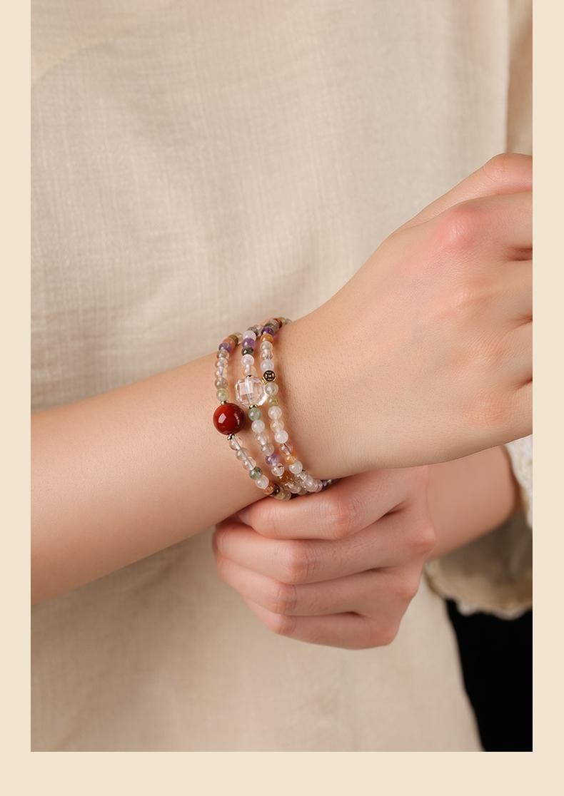 [Multi Treasure Blessing] crystal bracelet, black gold super seven white crystal golden tiger eye red agate, unisex, daily wear gift, natural stone mix, all round good luck wealth blessing symbol