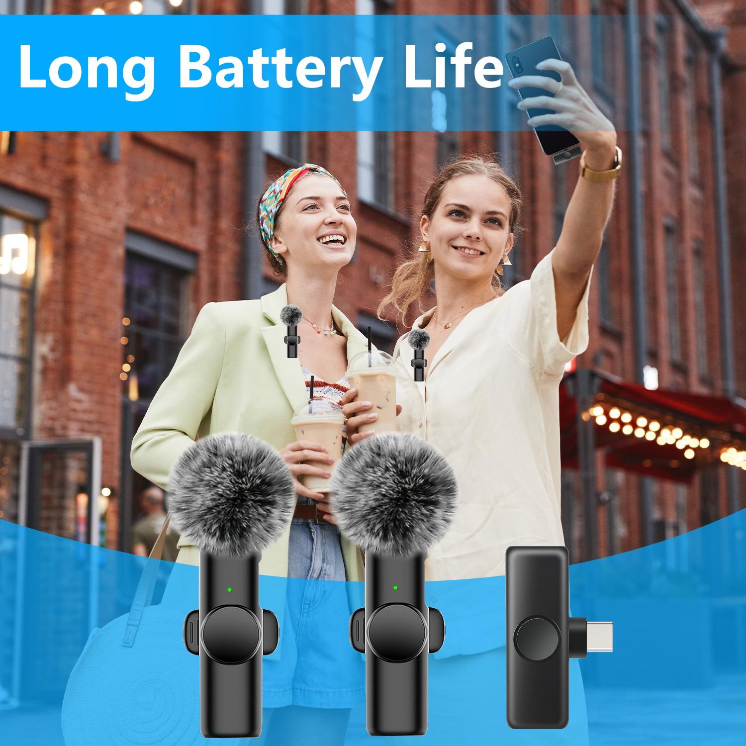 Wireless Lapel Microphone for iOS/Type-C, Plug-And-Play, High-Quality Sound, Smart Noise Reduction, Wireless Mic Receiver, Compatible with Android/iPhone/tablet, USB Rechargeable Mic