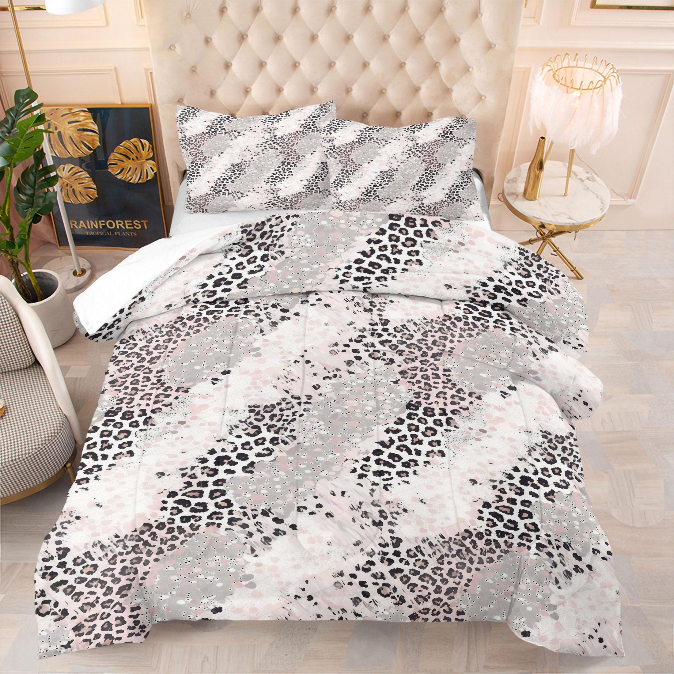 2/3Pcs Lace and Leopard Print Comforter Set, Artistic Style Bedding Set, Soft and Comfortable, Available in Multiple Sizes, Suitable for Children'S and Adult'S Room Decor, Decorative Bedsheet Sets