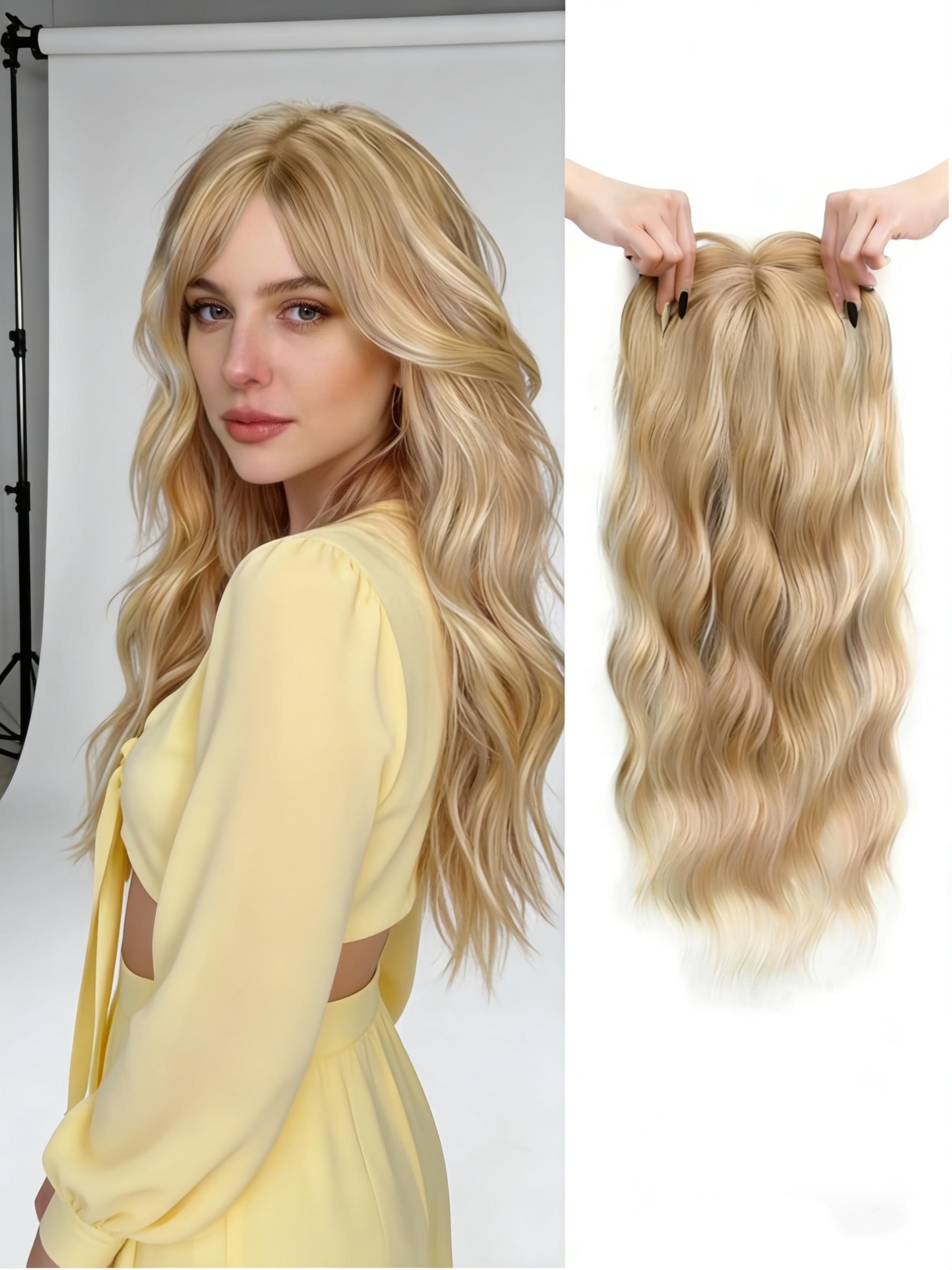 ✨ Transform Your Look Instantly! This Blonde Wavy Hair Topper with Bangs Adds Volume & Length Effortlessly, Perfect for Daily Wear & Special Occasions, 100% Natural & Undetectable!