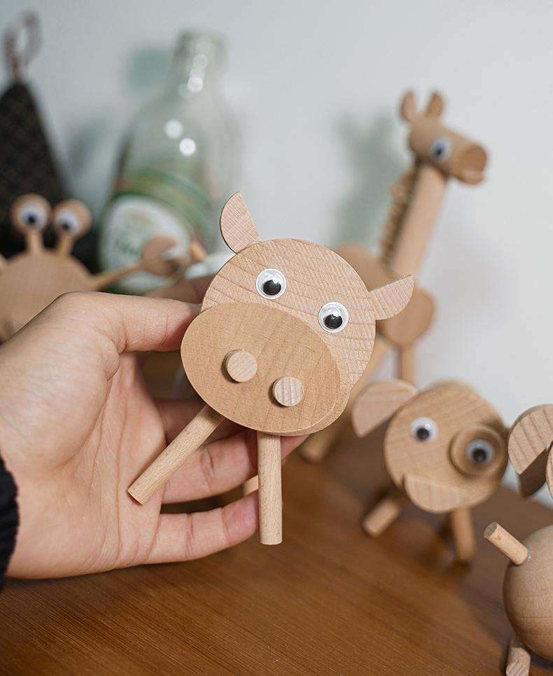 Creative children's DIY material kit, wooden animal stakes and branches small ornaments, handmade dolls and decorations for kindergarten