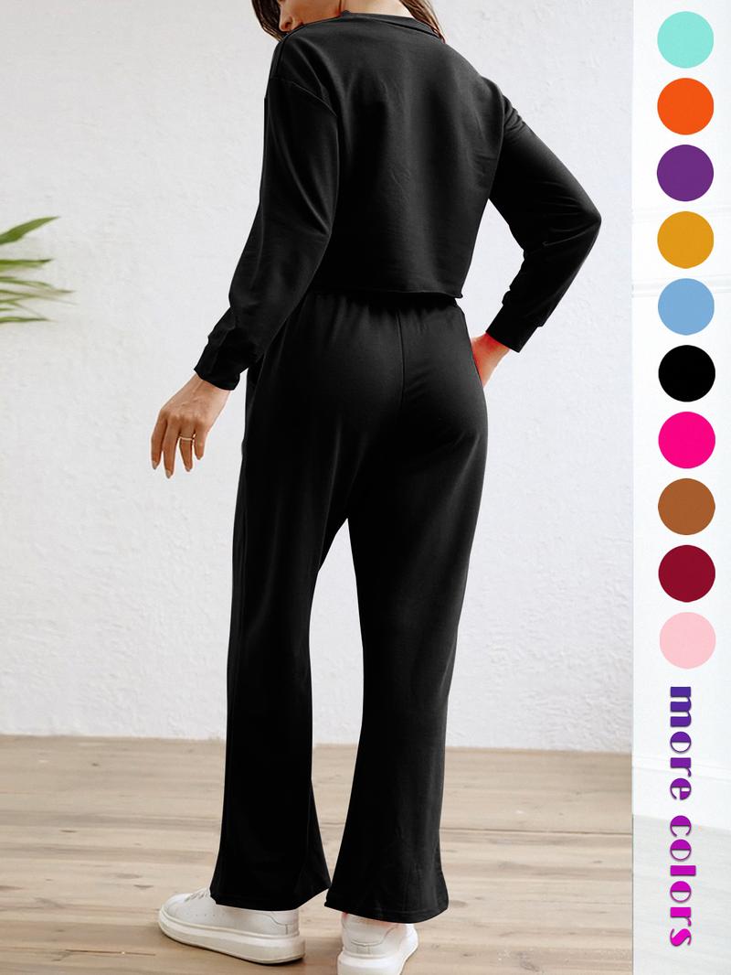 Street Style Casual Set, Two-Piece Pants Set, Sporty Two-Piece, Pure Color Elegant Two-Piece, Long Sleeve Two-Piece, Outdoor Sports Travel Set