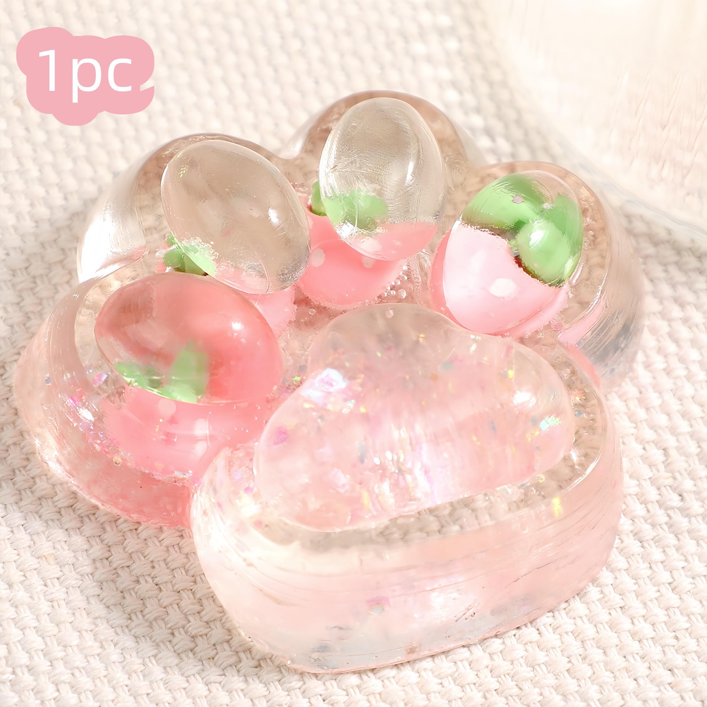 Cute Cat Paw Stress Relief Toy, Transparent Glitter Strawberry Finger Toy, Soft Slow Rebound Squeeze Toy, Anxiety Relief, Birthday Gift, Party Favor, Desk Decor