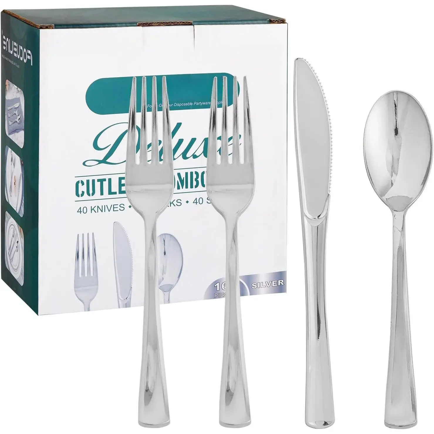 160 Pack  Plastic Silverware Set, Disposable Cutlery Set | Heavy-Duty Plastic, Elegant  Finish, 80 Forks, 40 , 40 Spoons,  for Weddings, Banquets, Parties