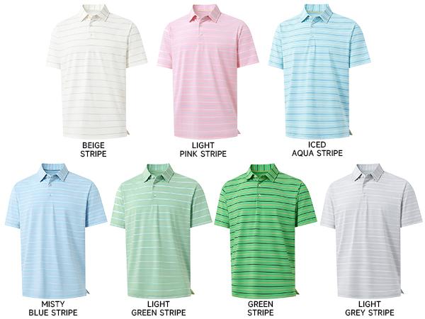 M MAELREG Golf Shirts for Men Short Sleeve Dry Fit Striped Performance Lightweight Moisture Wicking Collared Casual Golf Polo