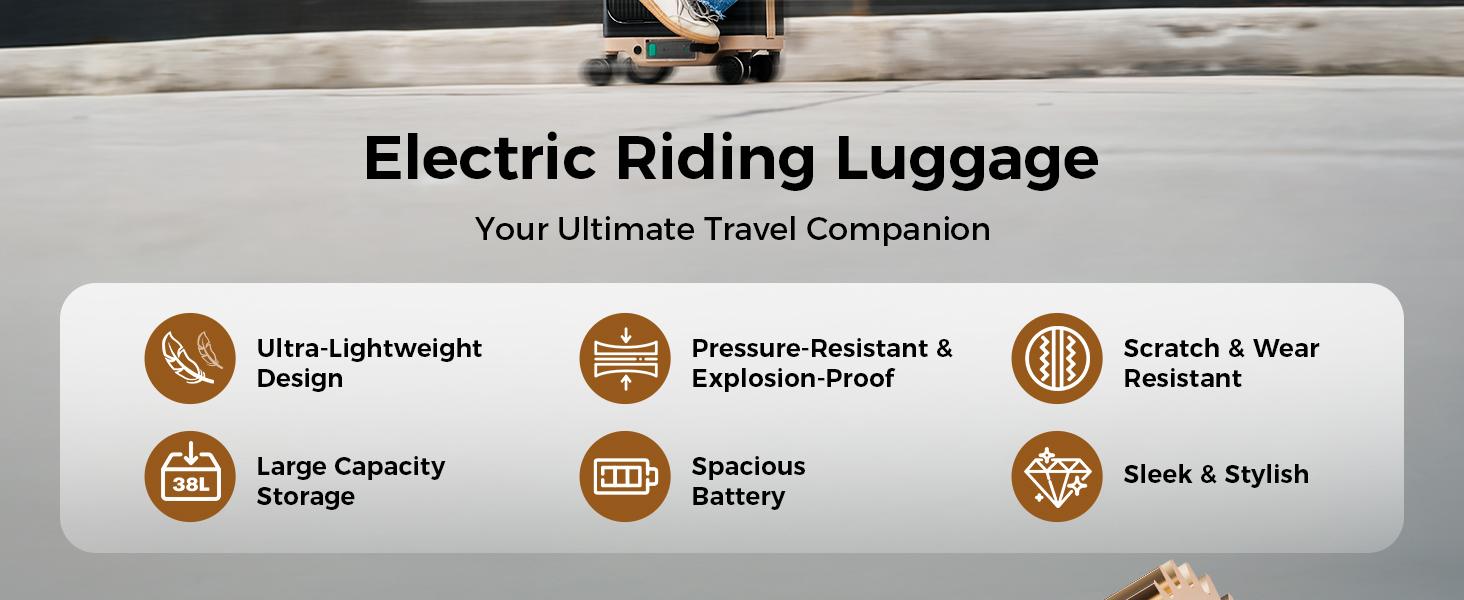 【Ride-Ready Travel】Airline-Approved Smart Rideable Electric Carry-On Luggage (22") - Aerospace-Grade Aluminum, 38L Capacity, Removable 95.7Wh Battery