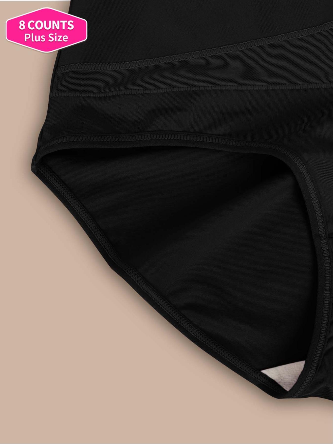 【Plus Size】 Solid Contrast Mesh High Waist Panty, Breathable Comfy Knicker for Daily Wear, Women's Underwear for All Seasons, Fashion Breathable Underwear