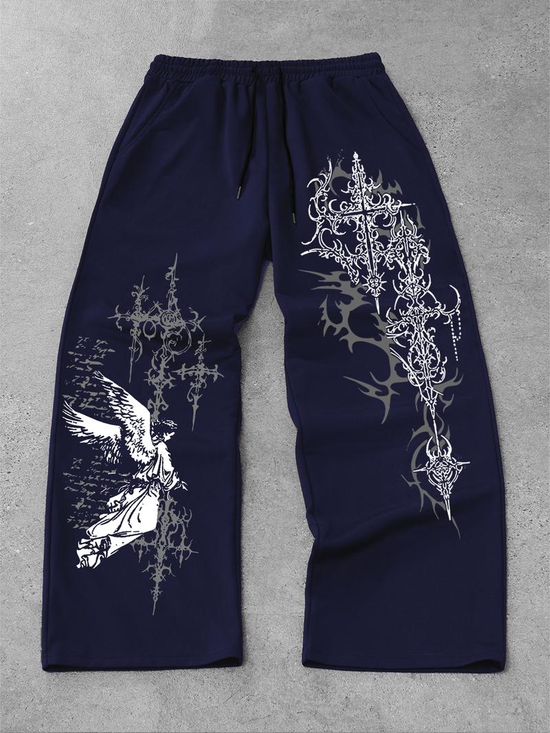 Men's Straight Leg Long Pants Gothic Print, Casual Fashion Bottoms, Comfortable and Stylish, Perfect for Daily Wear