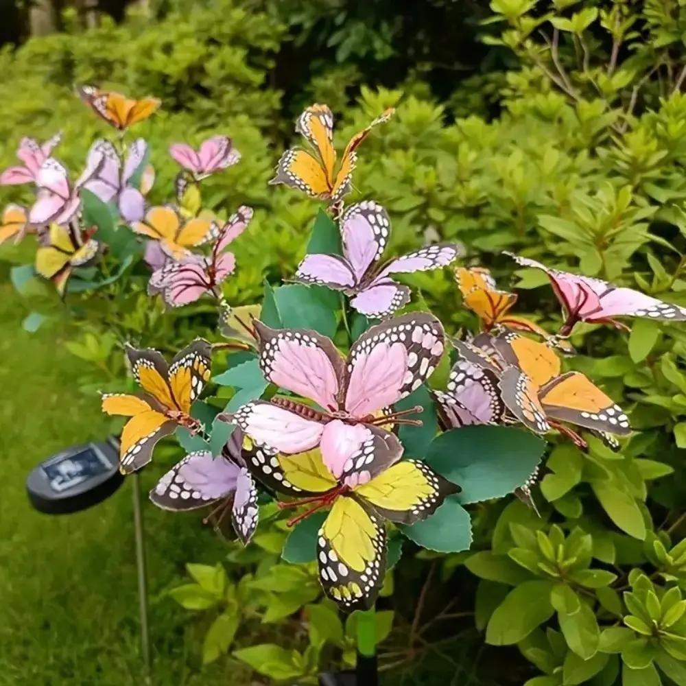 Solar Powered LED Butterfly Tree Ground Lights, Waterproof Outdoor Garden Lawn Landscape Lighting, Decorative Holiday Party Lights, Solar Garden Lamps