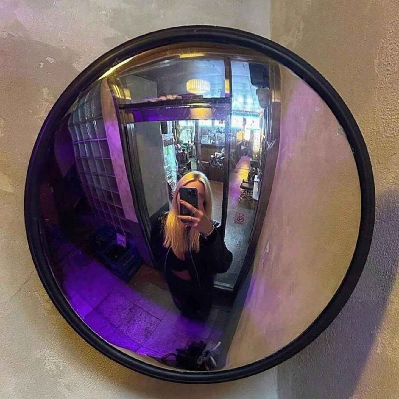 📸 The Ultimate "Fisheye" Selfie Spot! Black Art Decor Round Convex Mirror | Wide Angle Wall Mounted Mirror for Living Room, Trendy Industrial Aesthetic Prop