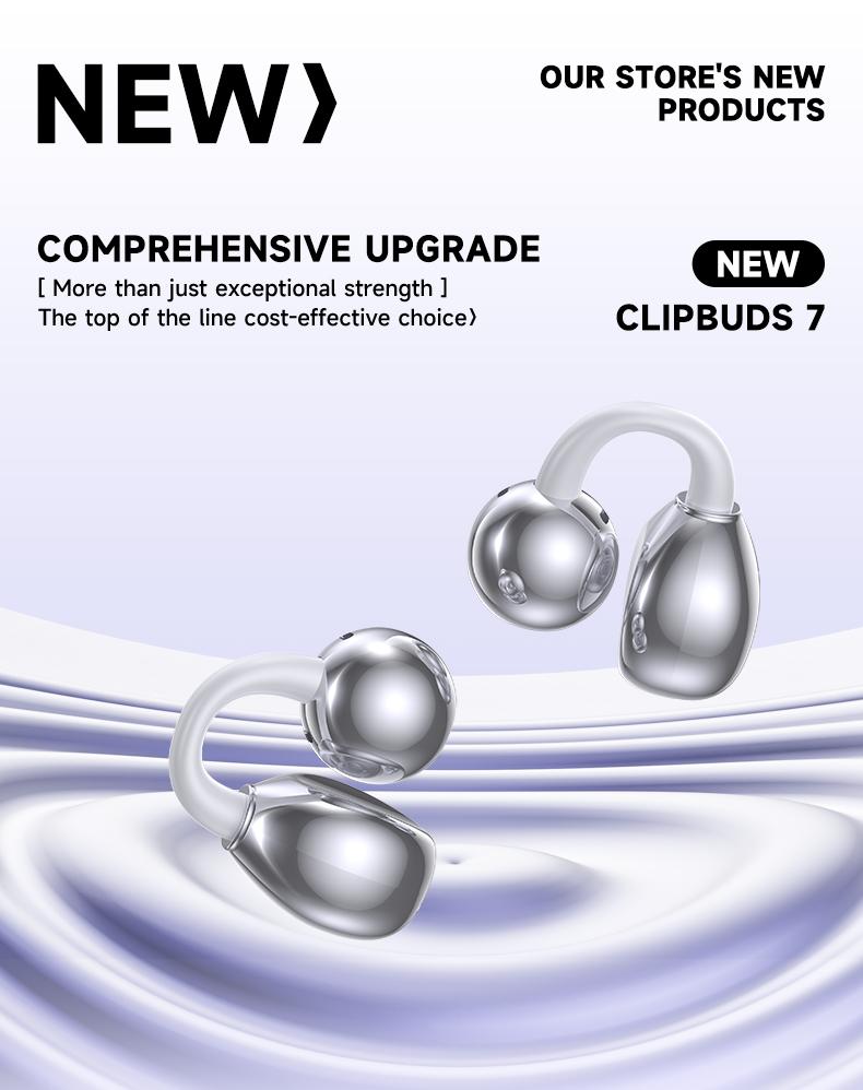 C7 Ultra Bluetooth 6.0 Wireless Clip Earbuds , with smart touchscreen, sports waterproof & sweatproof design for music and calls