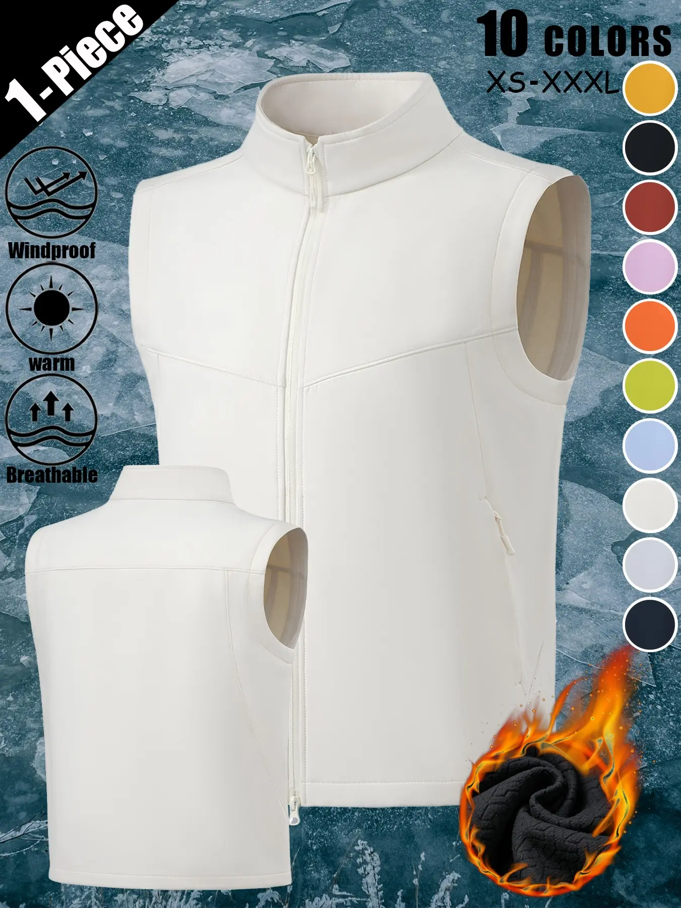 Unisex Fleece Lined Softshell Vest Windproof Warm Full Zip Sleeveless Outdoor Gilet Multi Zip Pockets Lightweight Coat for Commute Hiking Fishing