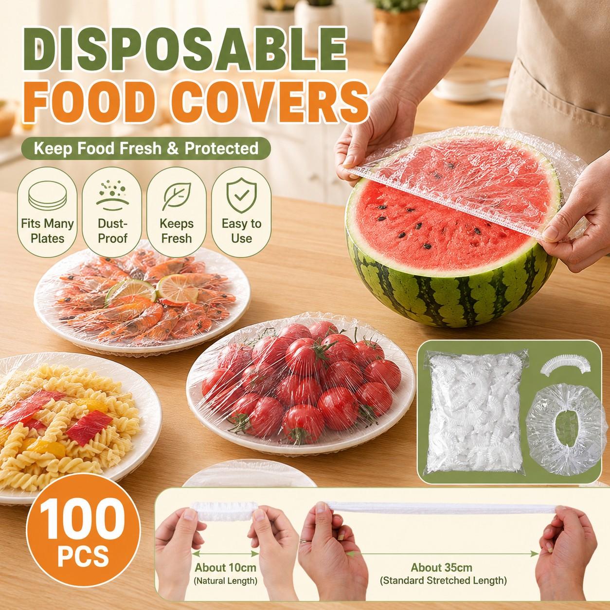 Disposable Food Wrap Set, No-Tear Elastic Opening, Food-Grade Odor-Proof, Universal Bowl Plate Sealer, Refrigerator Leftover Preserver, Kitchen Storage Food