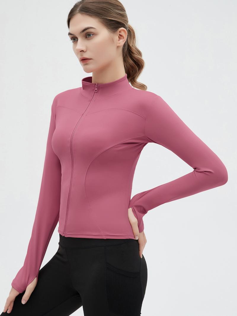 Women's Slim-Fitting Running Sports Jacket, Elastic Long Sleeve Yoga Zip Top, Casual Wear for All Seasons