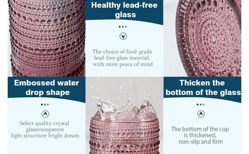 Polidream Vintage Glassware Set - 4pcs Drinkware Multicolor 15.2oz Hobnail Drinking Glasses for Beer, Cocktail, Soda & Juice - Embossed Old Fashioned Glassware with Four Unique Colors   wineglass anthropologie  juice