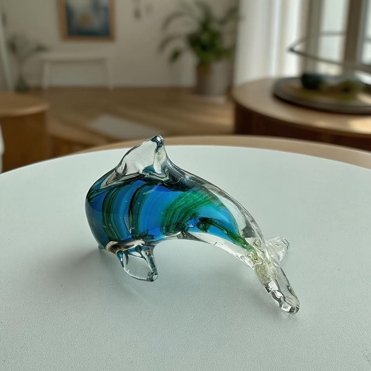 Handmade Blown Glass Dolphin Sculpture, Blue Gradient Glass Art, Luxury Style Home Decor, Unique Art Gift