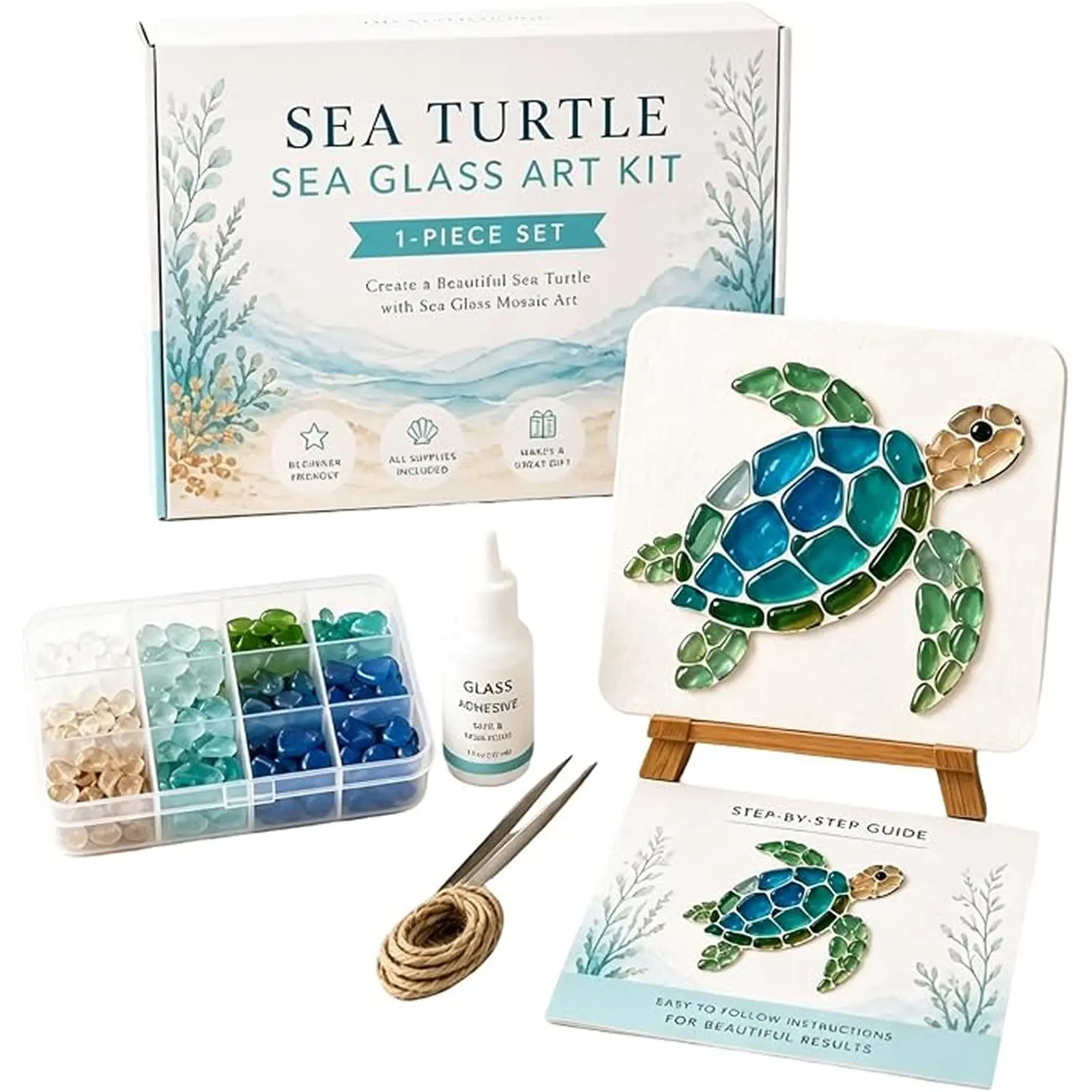 DIY Sea Glass Mosaic Art Kit, Ocean-Themed Seaglass Craft Kit, Sea Turtle Beach Art Project, Creative Handmade Gifts for Adults Beginners, Coastal Home Decor