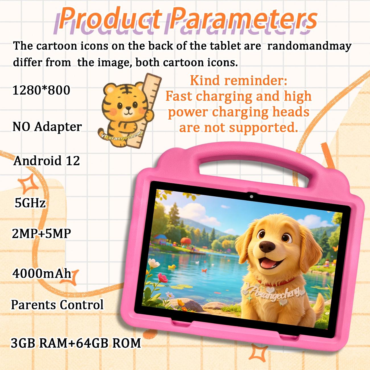 SummerFind 10.1 Inch Android Kids Educational Tablet, Childrens Tablet, 5G WiFi, HD screen with smart parental control, works with professional learning resources, comes with full EVA shockproof case, pink, perfect birthday Christmas gift for children