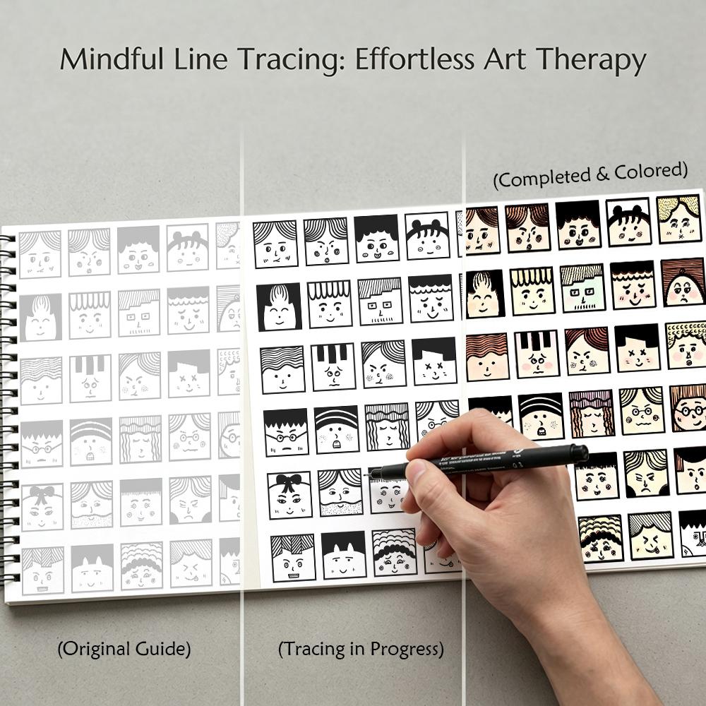 Halloween Birthday Present Gift For Adults Teens Three in One Line Art Tracing Book Coloring Pad Easy Line Art Cartoons HD Black White Lines A5 Size 30 Pages Thickened Paper Threaded Binding Anxiety Relief Decompression Beginner Line Control Practice