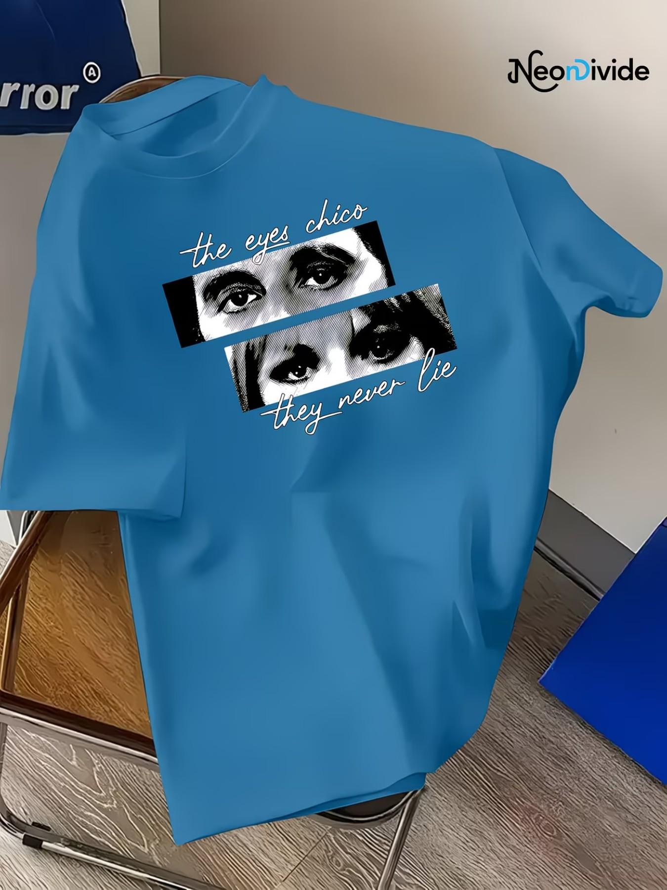 Men's Eye Pattern T-Shirt, High-Quality Fitted Long Sleeve Top, Artistic Print, Easy Care Clothing