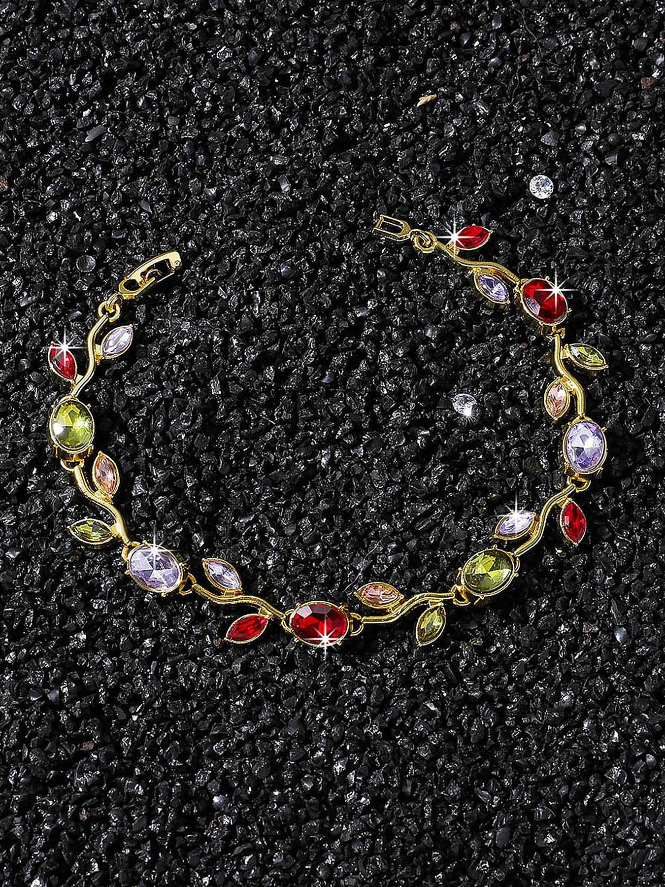 Tulip Vine Bracelet with Multicolor Diamonds, Women's Floral Chain Jewelry, Elegant Accessory for Everyday Wear