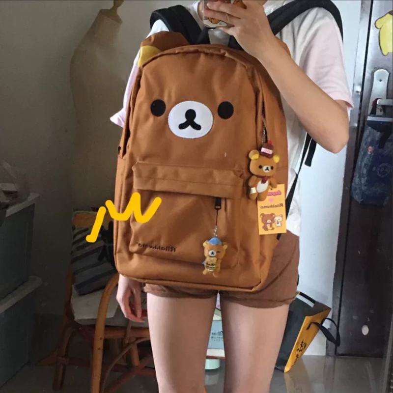 Cute Rilakkuma Art Animals High-Capacity Casual Backpack - Kawaii School Bag with Shoulder-Carry Ease, Fashion Durable Student Bag, Kawaii Gift Pick for Parties