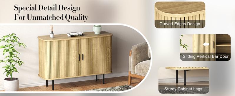 Vabches Buffet Sideboard Cabinet with Storage, Fluted Storage Cabinet Black with Curvy Edge; Sliding Door Coffee Bar, Accent Cabinet Credenza Console Table for Living, Kitchen, Hallway Vabches Buffet Sideboard Cabinet with Storage, Fluted Storage Cabinet Black with Curvy Edge; Sliding Door Coffee Bar, Accent Cabinet Credenza Console Table for Living, Kitchen, Hallway