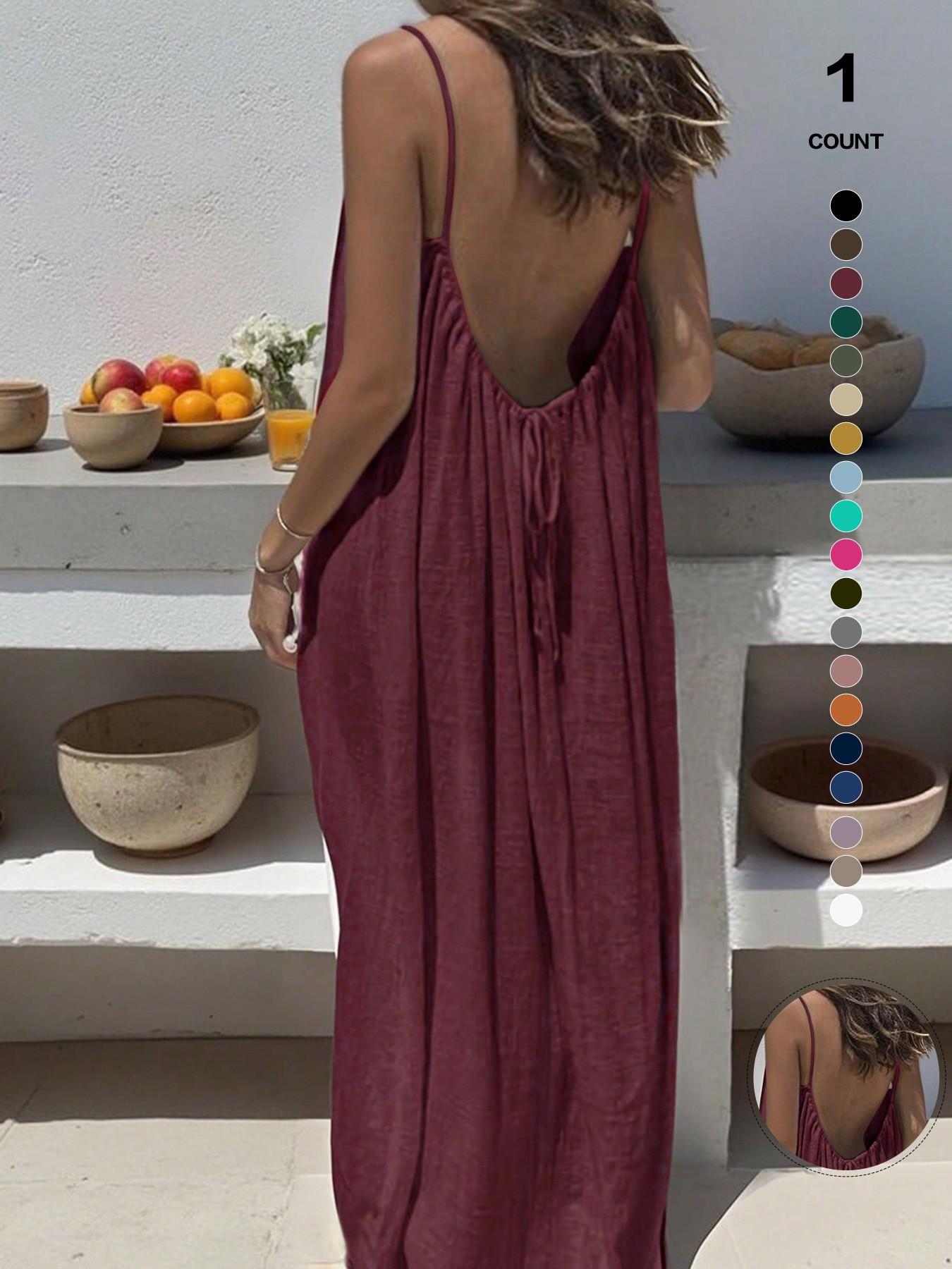 New Women's Backless Strap Sleeveless Dress, Loose Fit Homewear, Sexy Sleepwear, Beach Cover-Up, Multiple Colors & Sizes Available