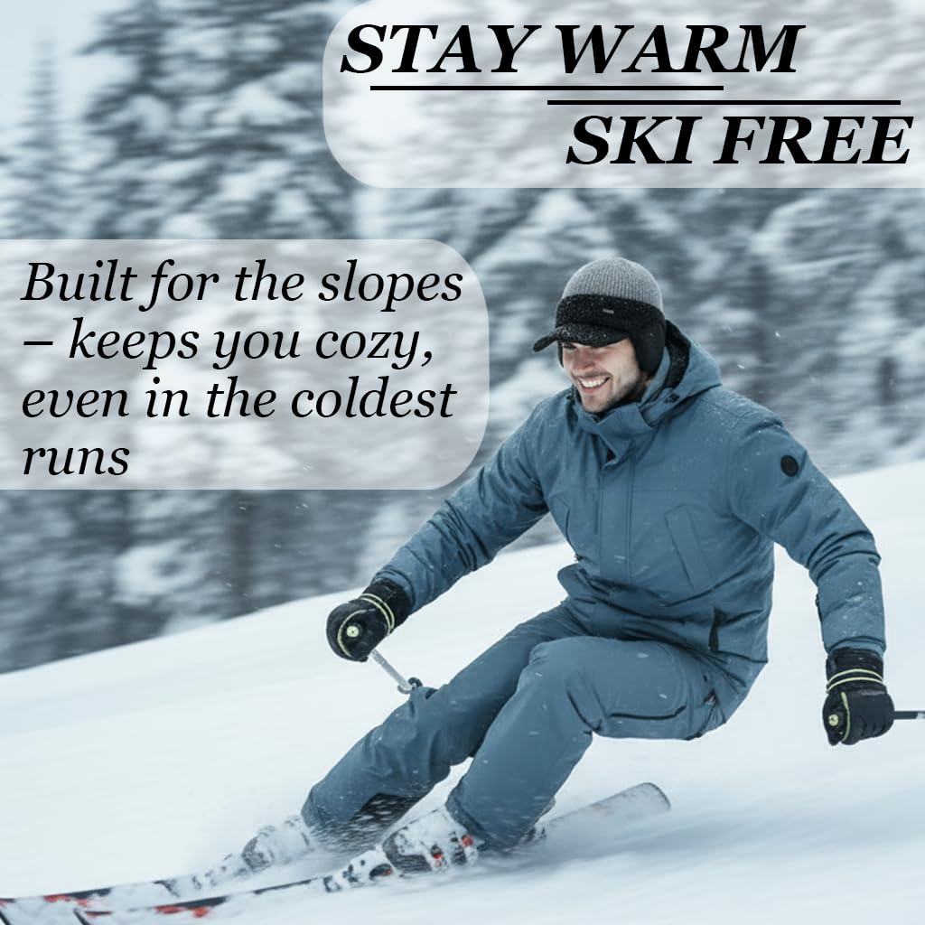 Men's Winter Ear Warmer Hat, Fleece Lined Thick Warm Knit Cap, Knitted Hat, Windproof Cycling Beanie, Cold Weather Headwear, Sports Hat, Outdoor Protection