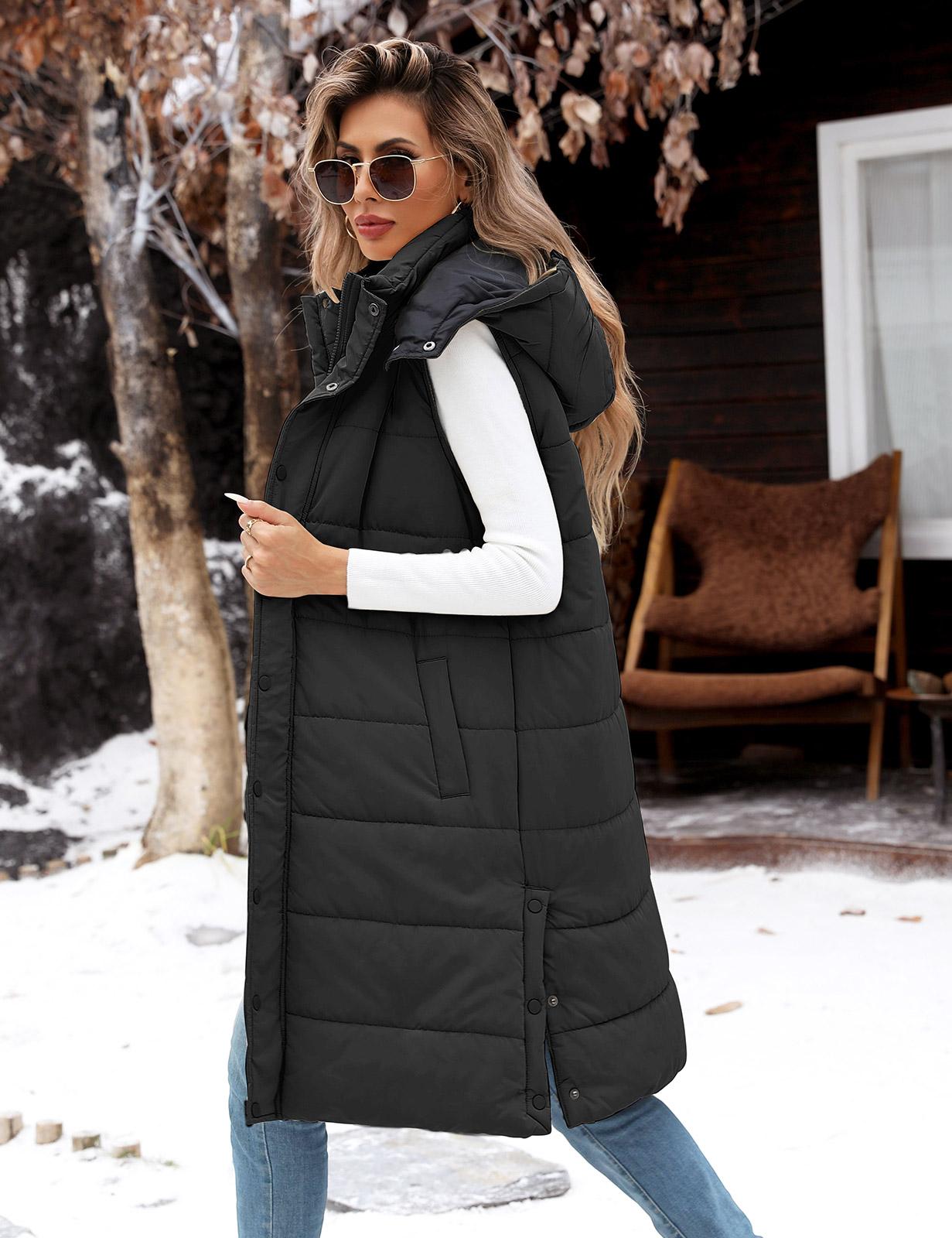 UMIPUBO Long Puffer Vest Women Quilted Down Jackets Sleeveless Puffy Vest Zip Up Winter Coats Fall Outerwear