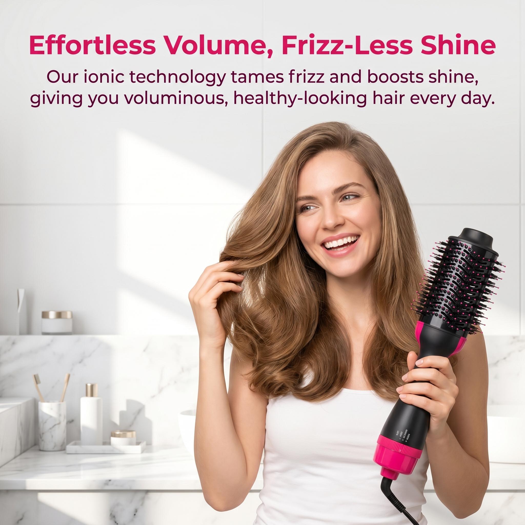Professional One-Step Hair Dryer Brush, Fast Heating Hot Air Styler, Ionic Blow Dryer & Volumizing Hair Straightener Comb, Salon-Quality Hair Styling Tool for Drying, Straightening & Curling