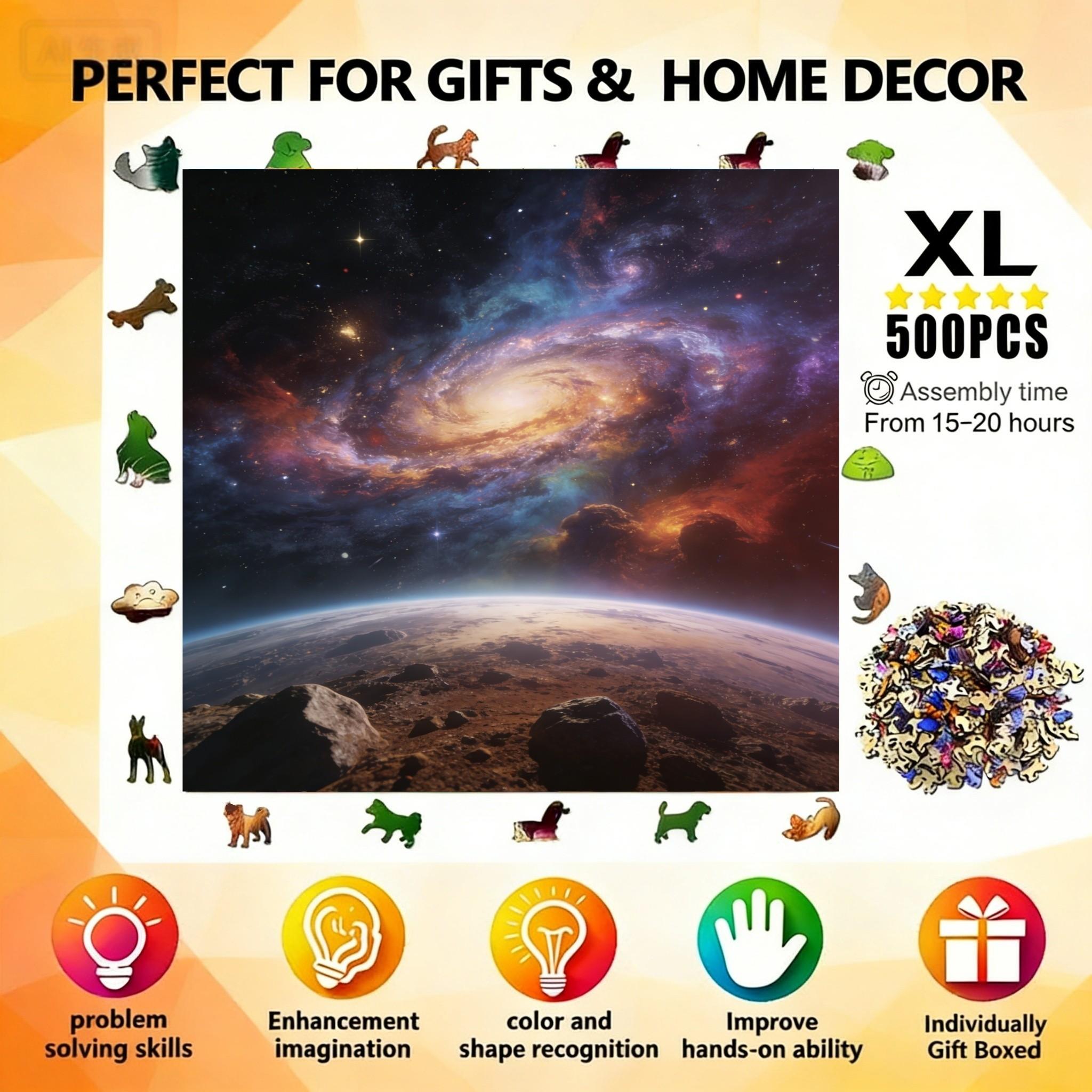 500 Piece Wooden Puzzle, Cosmic Pattern, Unique Irregular Shapes ...