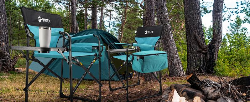 #JumpstartSale VILLEY Heavy Duty Directors Chair, Folding Camping Chairs, with Cooler Bag Portable Foldable Chair, for Camp Tailgating Lawn Picnic Fishing Beach, Supports 400 LBS