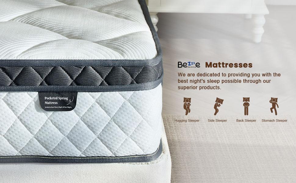 Bezzze Mattress 10-12 Inch Hybrid Mattresses in a Box with Comfort Foam and Pocket Coils,Hybrid Mattress with Memory Foam, Individual Pocket Spring for Motion Isolation, Back & Lumbar Support, Pressure Relief, Queen Bed Mattress Soft,Hybrid Mattress 2.0