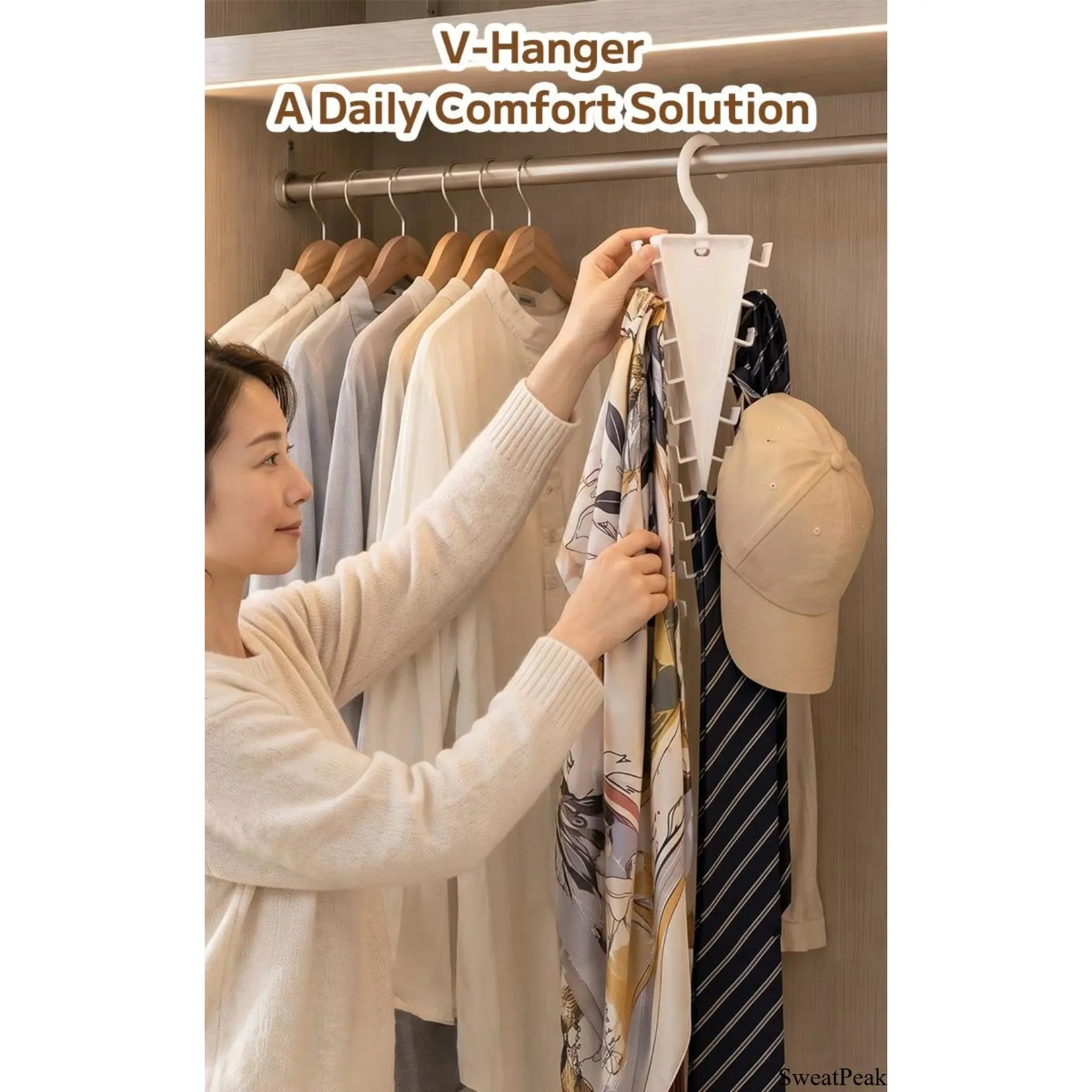 V-Shaped Bilateral Storage Hanger with 360° Rotate Function, 12 Hooks, Nylon Construction for Closet Organization, Everyday Bags & Gym Bags Wardrobe Storage