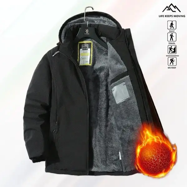 Men's Winter Outdoor Hooded Softshell Jacket Solid Color Fleece Lined Windproof Warm Coat