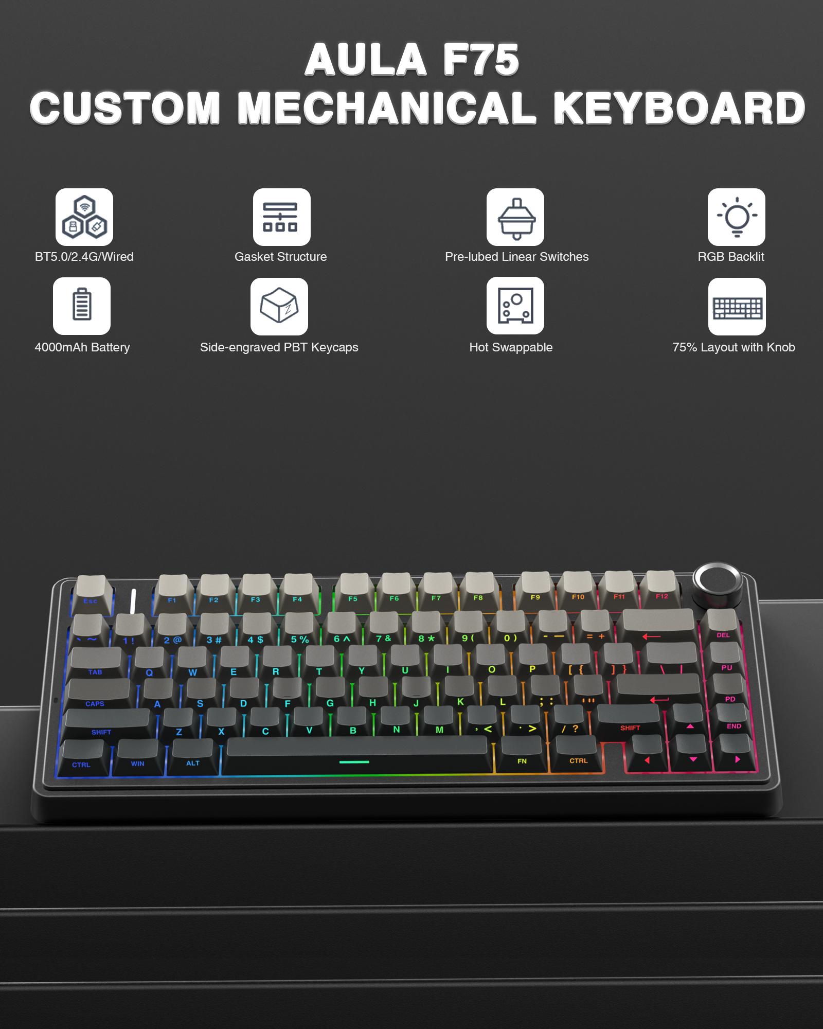 OFFICIAL AULA F75 Pro Mechanical Keyboard RGB Backlit 2.4G Wireless Bluetooth Gaming Keyboard for Gamers Gaming PC Accessories Gasket Custom Creamy Keyboard gaming accessories FallFreshness TikTokShopfalldealsforyou