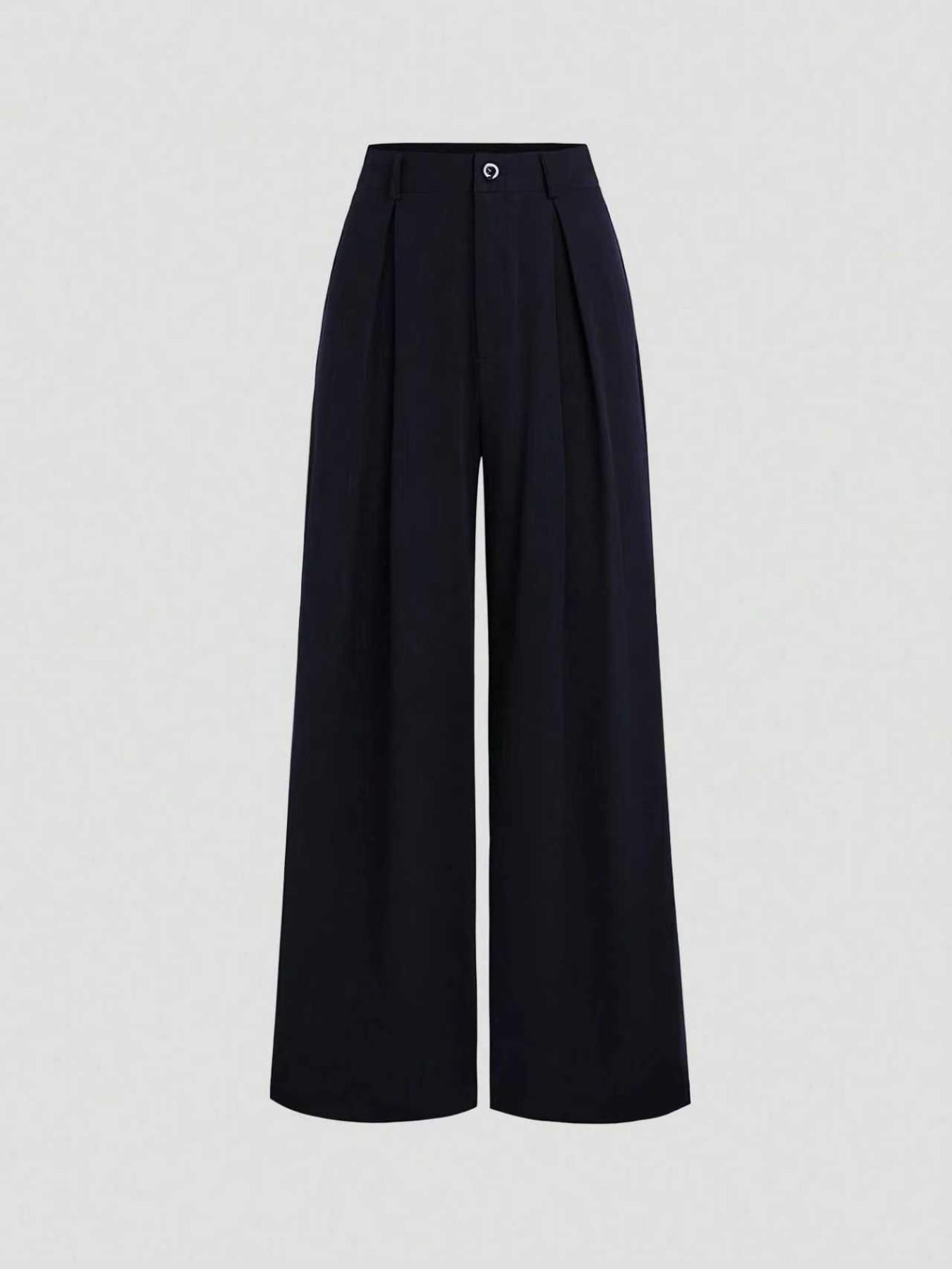 Women's Vintage Elegant Pleated Wide Leg Pants, Casual Chic Bottoms, Comfortable Fabric, All-Season Ideal Choice, Fashionable Design, High Waist