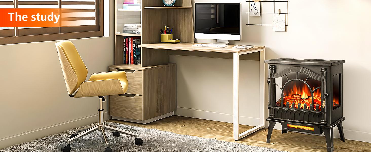 Electric Fireplace Heater, 22-inch Freestanding Fireplace Heater, 3D Realistic Flame Effects, Thermostat, Overheating Protection, for Indoor Use heaters, Black,Halloween Decorations