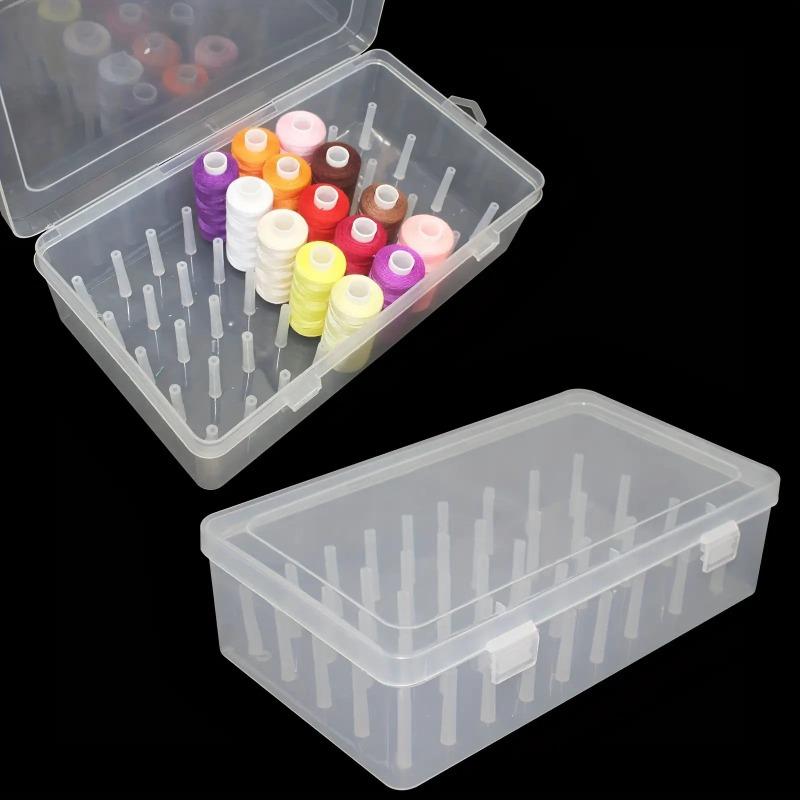 42 Compartment Clear Plastic Sewing Thread Organizer Box - Durable Multi-Purpose Storage Container for Medium Spools, Craft Room And Travel Supplies, White Fabric Storage for Box with Clear Dividers, Spool Storage for Box, Durable Material