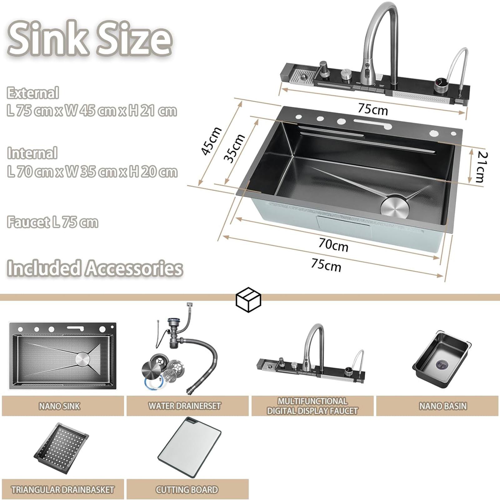 Senlesen 29.5x18 inch Stainless Steel Waterfall Kitchen Sink with Pull Out/Down Faucet Drop in Single Bowl Sink with Drain Assembly Accessories Flying Rain Mixer Faucet Modern