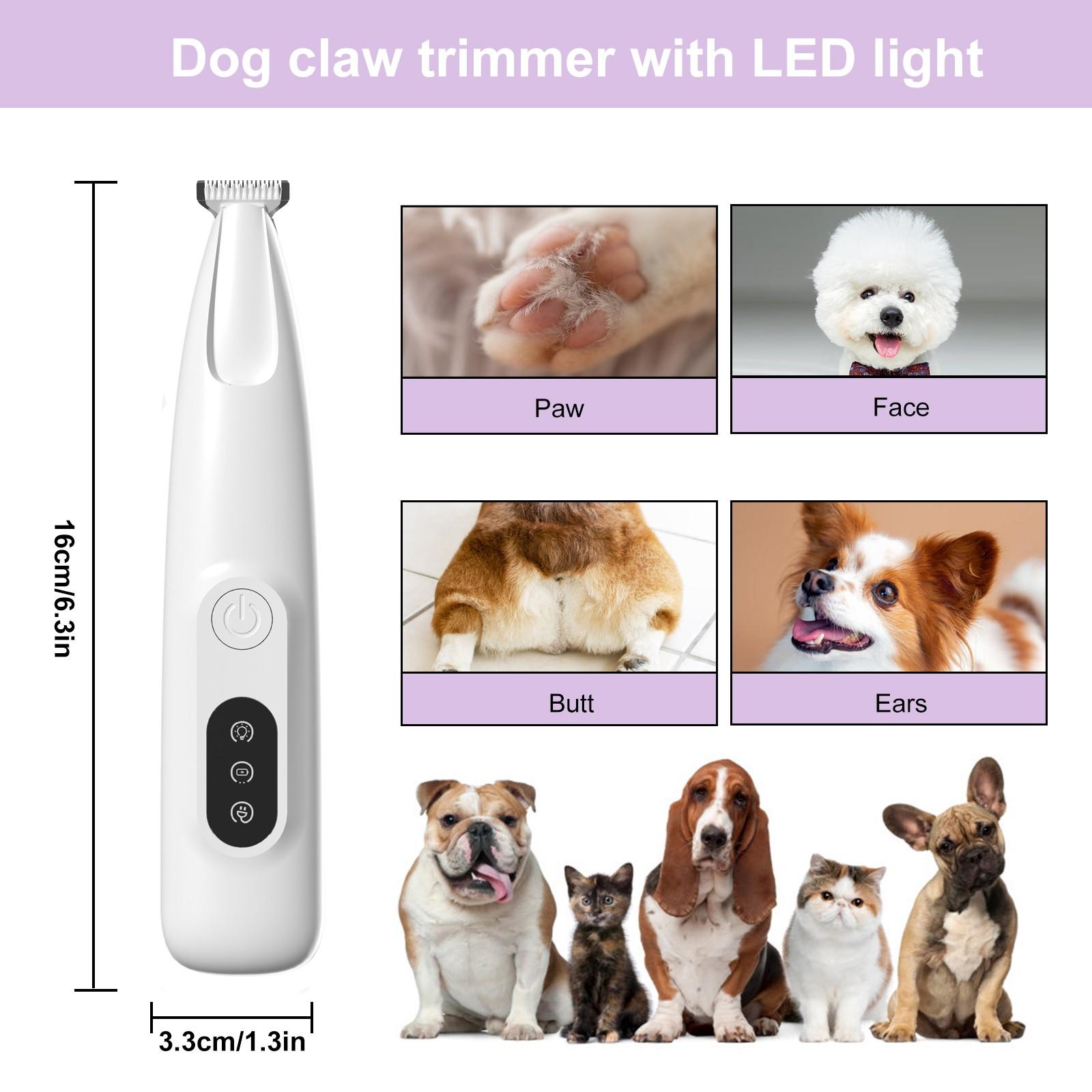 Pet Paw Trimmer with LED Light – Electric Dog & Cat Hair Clipper, 18mm Wide Blade, Low Noise Grooming Tool for Paws, Eyes, Ears, Face and Rump.