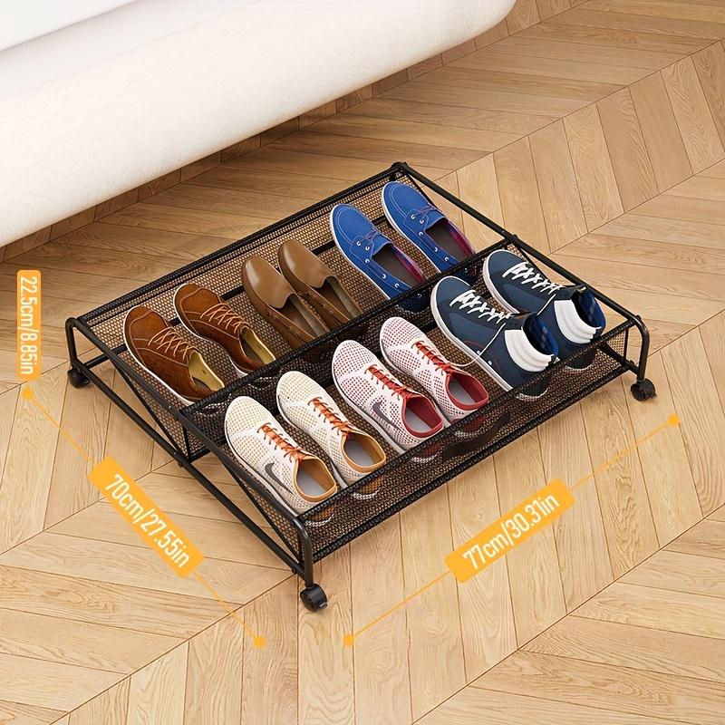 Simple shoe rack, simple shoe rack, under-bed shelf, multi-functional iron bedroom organizing and storage box, storage mesh bag with pulley shoes, room and bedroom storage, organized and tidy, clean and hygienic multi-functional storage, suitable for more